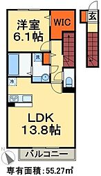 クレストガーデン A 2階1LDKの間取り