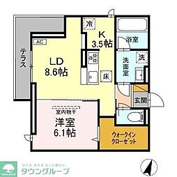 リシェスみのり台　A棟 1階1LDKの間取り