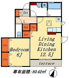 セジュール弐番館 1LDKの間取図画像