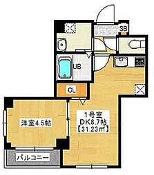 パインリーブス 1LDKの間取図画像