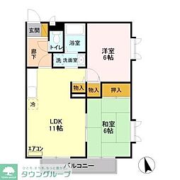 サザンハートA棟 2LDKの間取図画像