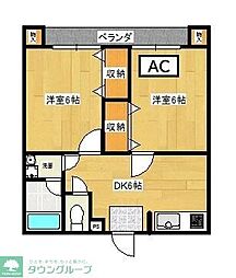 ヴィラージュ新鎌ヶ谷A 2DKの間取図画像