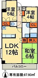 グランディス新八柱 3LDKの間取図画像