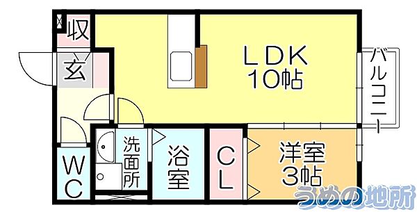 グロワール東合川 107｜福岡県久留米市東合川４丁目(賃貸アパート1LDK・1階・33.39㎡)の写真 その2