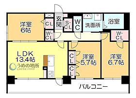 イーストガーデン久留米 601 ｜ 福岡県久留米市本町（賃貸マンション3LDK・6階・74.90㎡） その2