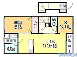 エスカレント広川 2階1SLDKの間取り