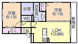 ペルラディアマンテA棟 2LDKの間取図画像