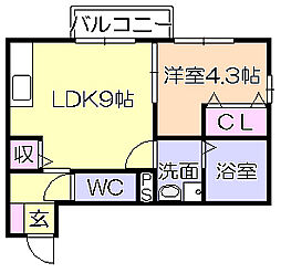 セジュール・パルティノス 1LDKの間取図画像