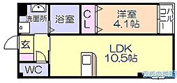 ハーヴェスト久留米 1LDKの間取図画像
