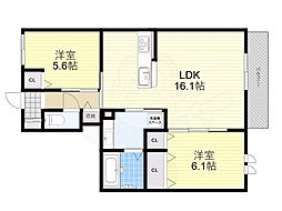 阪急神戸本線 塚口駅 徒歩6分の賃貸アパート 3階2LDKの間取り