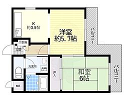 インペリアル塚口 1LDKの間取図画像