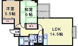 アヴェニール塚口 2LDKの間取図画像