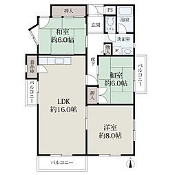 平城朱雀第1住宅20棟 3LDKの間取図画像