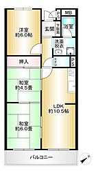 帝塚山ガーデンハイツ1棟 3LDKの間取図画像