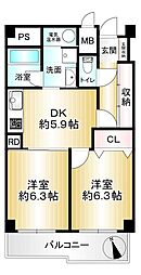 泉尾浜公園ハイライフ 2DKの間取図画像