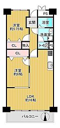 八戸ノ里第3ガーデンハイツA棟 2LDKの間取図画像