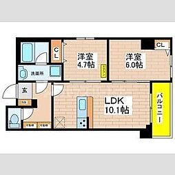 都営新宿線 菊川駅 徒歩7分の賃貸マンション 8階2LDKの間取り