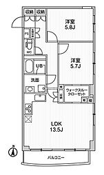 都営新宿線 菊川駅 徒歩4分の賃貸マンション 4階2LDKの間取り