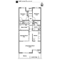 東武伊勢崎線 鐘ヶ淵駅 徒歩6分の賃貸マンション 2階3LDKの間取り