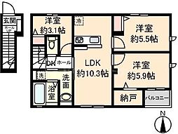 東武伊勢崎線 西新井駅 徒歩7分の賃貸アパート 2階2SLDKの間取り