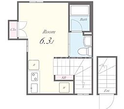 東武亀戸線 小村井駅 徒歩2分の賃貸アパート 2階ワンルームの間取り