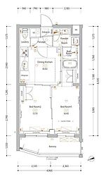 東武亀戸線 小村井駅 徒歩3分の賃貸マンション 5階2DKの間取り