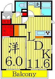東武伊勢崎線 鐘ヶ淵駅 徒歩6分の賃貸マンション 2階1LDKの間取り