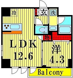 YUNOARTKAMEIDO 1LDKの間取図画像