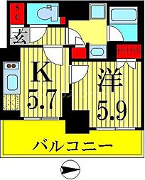 プラウドタワー亀戸 1Kの間取図画像