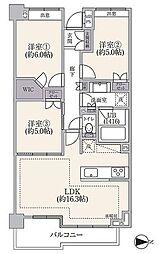 ライオンズ湘南江ノ島シーサイド 3LDKの間取図画像