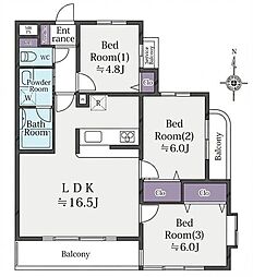 ヴィラヴェール藤沢 3LDKの間取図画像