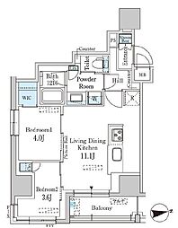 東京メトロ丸ノ内線 淡路町駅 徒歩4分の賃貸マンション 4階2LDKの間取り