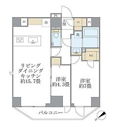 東京メトロ南北線 溜池山王駅 徒歩4分の賃貸マンション 5階2LDKの間取り