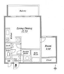 東京メトロ丸ノ内線 四谷三丁目駅 徒歩5分の賃貸マンション 4階1LDKの間取り