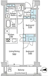 東京メトロ銀座線 青山一丁目駅 徒歩10分の賃貸マンション 3階2LDKの間取り