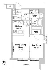 東京メトロ東西線 竹橋駅 徒歩4分の賃貸マンション 6階1LDKの間取り