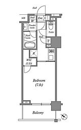 東京メトロ日比谷線 六本木駅 徒歩7分の賃貸マンション 4階1Kの間取り