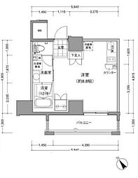 東京メトロ南北線 後楽園駅 徒歩6分の賃貸マンション 2階ワンルームの間取り