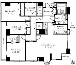 JR総武線 千駄ケ谷駅 徒歩8分の賃貸マンション 4階4LDKの間取り