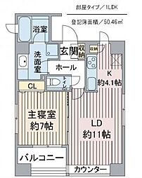 アトラス四谷レジデンス 1LDKの間取図画像