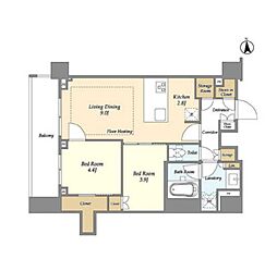オアーゼ新宿市谷薬王寺 2LDKの間取図画像