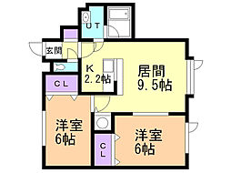 二条マンション 2LDKの間取図画像