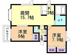 リーブラス 2LDKの間取図画像