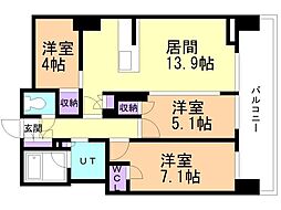 クリオレジダンス新札幌駅前 3LDKの間取図画像