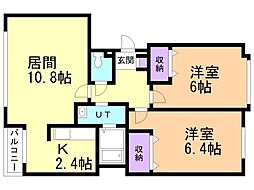 ノースヴィレッヂ厚別 2LDKの間取図画像