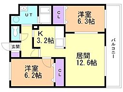 グランミュール 2LDKの間取図画像