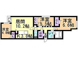 レスツオン厚別 3LDKの間取図画像