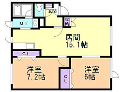 イーストパークハイツ 2LDKの間取図画像