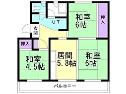 アルファスクエアもみじ台2号棟 3DKの間取図画像