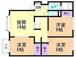 グレースパーク厚別北D 3LDKの間取図画像